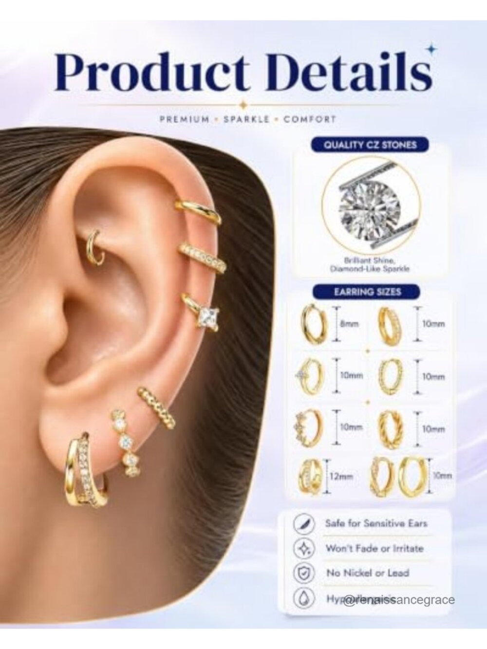 9 Pairs 14K Gold Plated Chunky Huggie Hoop Earrings Set Hypoallergenic